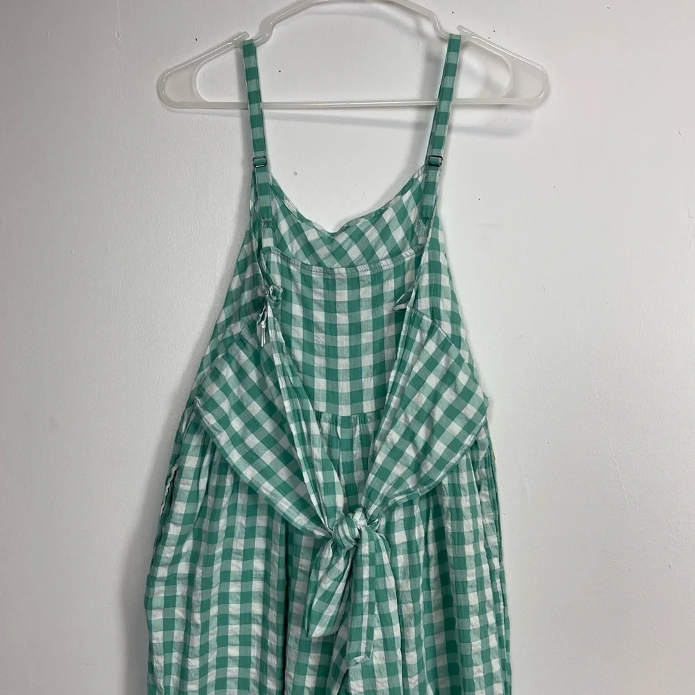 NEW Nordstrom Jumpsuit Womens XS Green White Gingham Sleeveless Tie Back NWOT - Picture 4 of 15